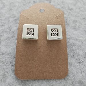Silver Toned Hollow Square Stud Earrings‎